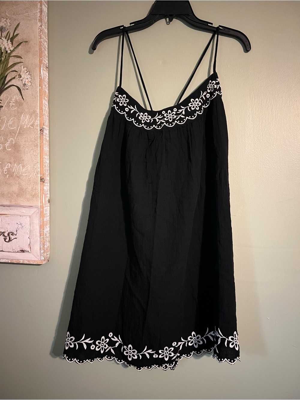 GAP Black Mini Dress with White Floral Embroidery
